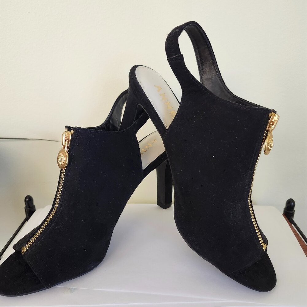 Anne Klein Ilyssia Black Suede High Heel Zipper Boots 7.5M